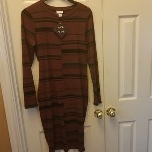 Long Sleeve Midi Dress Burgandy & Black
